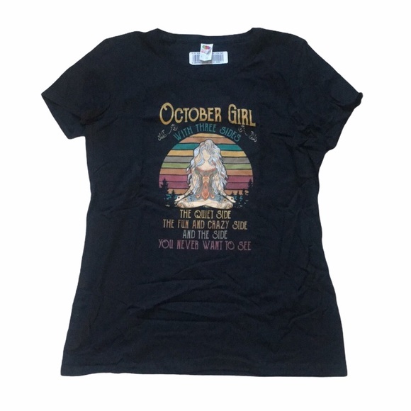 Fruit of the Loom Tops - NWT October Girl T-Shirt, Large, Black